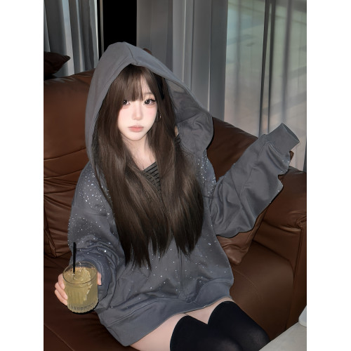 SHALIFORNIA 滿天星帽衫亮閃寬松拉鍊外套百搭星空高級感美式水鑽 SHALIFORNIA 滿天星帽衫亮閃寬松拉鍊外套百搭星空高級感美式水鑽