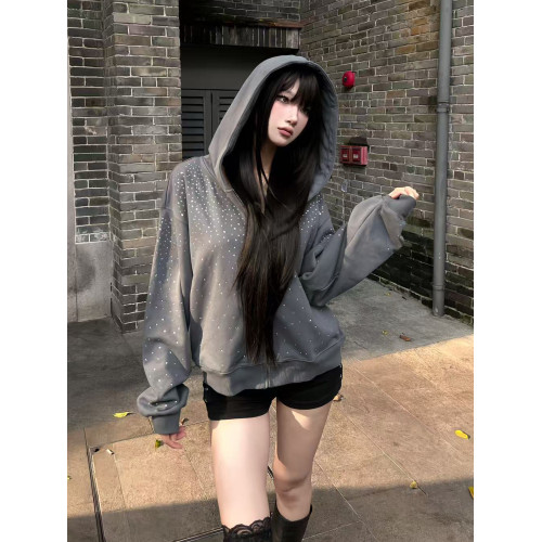 SHALIFORNIA 滿天星帽衫亮閃寬松拉鍊外套百搭星空高級感美式水鑽 SHALIFORNIA 滿天星帽衫亮閃寬松拉鍊外套百搭星空高級感美式水鑽