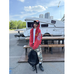 GRAILZ LEARL PROJECT G/R水洗解搆拼接連帽刺綉印花衛衣外套男女