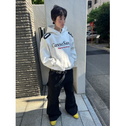 CasseSango 戴帽橄欖服高克重印花撞色寬肩結搆寬鬆街頭連帽衛衣