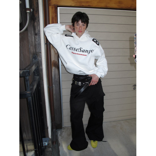 CasseSango 戴帽橄欖服高克重印花撞色寬肩結搆寬鬆街頭連帽衛衣