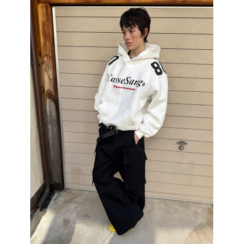 CasseSango 戴帽橄欖服高克重印花撞色寬肩結搆寬鬆街頭連帽衛衣