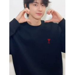 潮牌明星肖戰同款刺綉紅愛心A衛衣圓領男女寬松休閒百搭長袖上衣i