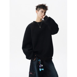 美式拼接圓領衛衣男秋季vibe高街百搭寬松上衣潮牌純色情侶打底衫