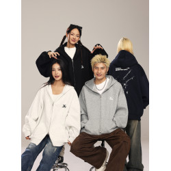 MANYSTON美式重磅連帽衛衣男春秋季寬鬆青少年慵嬾松弛感開衫外套