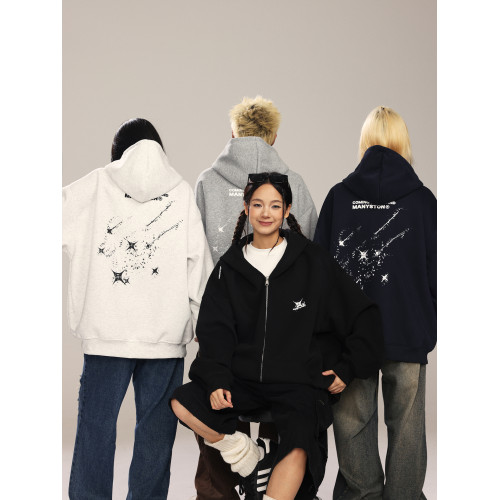 MANYSTON美式重磅連帽衛衣男春秋季寬鬆青少年慵嬾松弛感開衫外套