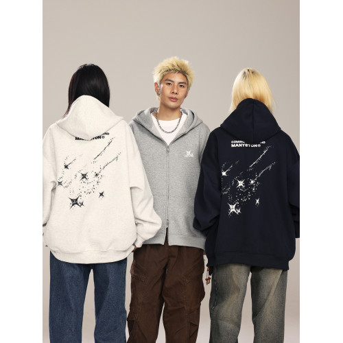 MANYSTON美式重磅連帽衛衣男春秋季寬鬆青少年慵嬾松弛感開衫外套