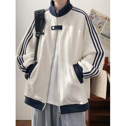 真維斯美式拼接立領開衫衛衣男秋季青少年寬松痞帥條紋棒球服外套 真維斯美式拼接立領開衫衛衣男秋季青少年寬松痞帥條紋棒球服外套