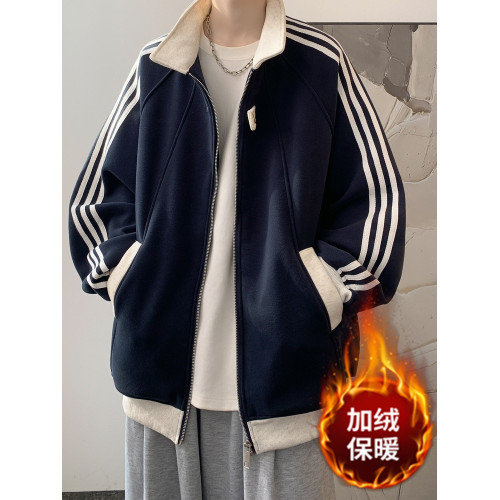 真維斯美式拼接立領開衫衛衣男秋季青少年寬松痞帥條紋棒球服外套 真維斯美式拼接立領開衫衛衣男秋季青少年寬松痞帥條紋棒球服外套