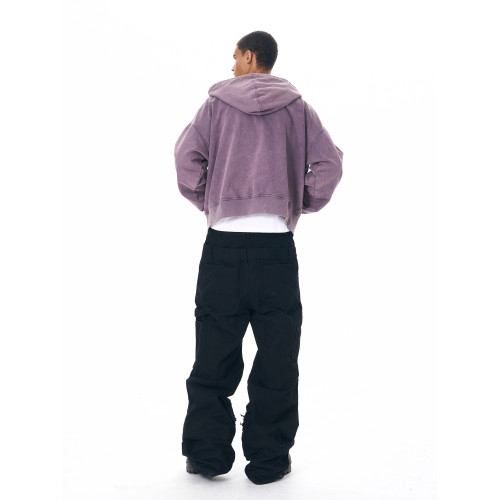 Fourth3ex 25FW 手繪刺綉戰馬連帽衛衣外套男秋季水洗做舊帽衫 Fourth3ex 25FW 手繪刺綉戰馬連帽衛衣外套男秋季水洗做舊帽衫