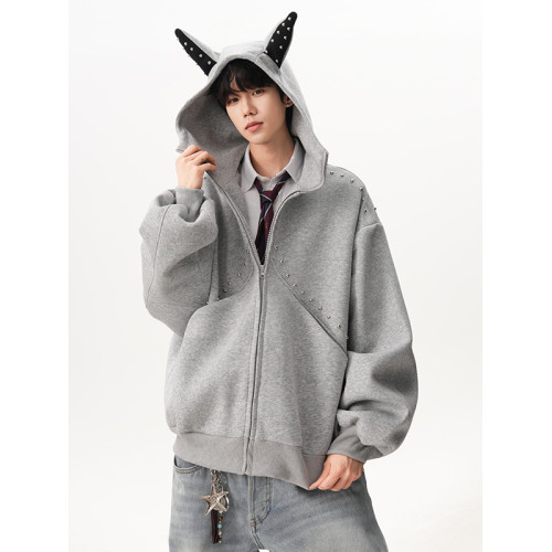 設計感鉚釘拼接杜賓犬耳連帽衛衣男女秋季潮小衆百搭重磅情侶外套 設計感鉚釘拼接杜賓犬耳連帽衛衣男女秋季潮小衆百搭重磅情侶外套