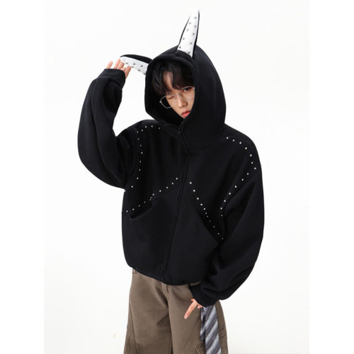 設計感鉚釘拼接杜賓犬耳連帽衛衣男女秋季潮小衆百搭重磅情侶外套 設計感鉚釘拼接杜賓犬耳連帽衛衣男女秋季潮小衆百搭重磅情侶外套