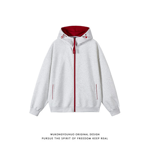 悟空有貨秋季撞色拉鍊開衫衛衣男女潮牌寬鬆情侶休閒百搭連帽外套