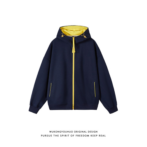 悟空有貨秋季撞色拉鍊開衫衛衣男女潮牌寬鬆情侶休閒百搭連帽外套