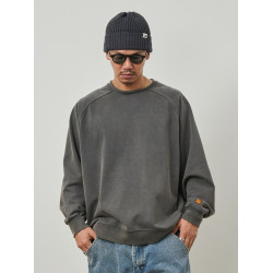 Broshood 25AW 日系寬松基礎百搭沙洗做舊插肩袖卷領圓領套頭衛衣