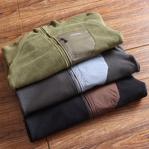 尾貨潮流經典方格絨抓絨外套男士秋冬保暖自發熱休閒連帽衛衣