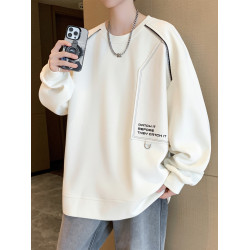 結搆分割衛衣男秋冬季潮牌重磅加絨打底衫寬松內搭上衣青少年體恤