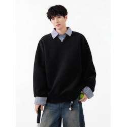 SHAPOES春秋季男生美式重磅寬松休閒衛衣情侶男士格子領襯衫上衣