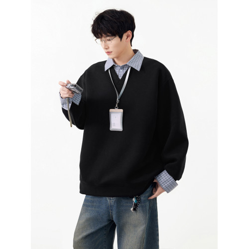 SHAPOES春秋季男生美式重磅寬松休閒衛衣情侶男士格子領襯衫上衣 SHAPOES春秋季男生美式重磅寬松休閒衛衣情侶男士格子領襯衫上衣