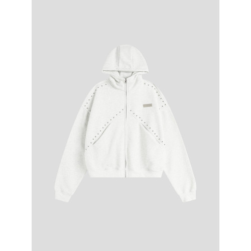 INSstudios 國潮情侶美式「拼接鉚釘拉鍊衛衣」寬松連帽加絨外套