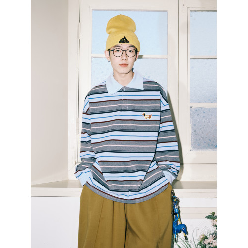 lemanism臘腸小狗條紋撞色翻領衛衣男款POLO衫潮牌秋季長袖T恤女 lemanism臘腸小狗條紋撞色翻領衛衣男款POLO衫潮牌秋季長袖T恤女