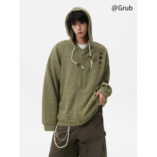 美式針織長袖衛衣男女秋季潮牌紐釦設計情侶外套復古寬松開衫上衣 美式針織長袖衛衣男女秋季潮牌紐釦設計情侶外套復古寬松開衫上衣