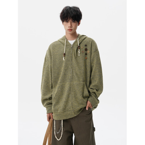 美式針織長袖衛衣男女秋季潮牌紐釦設計情侶外套復古寬松開衫上衣 美式針織長袖衛衣男女秋季潮牌紐釦設計情侶外套復古寬松開衫上衣