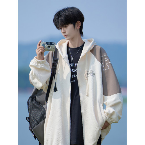 美式撞色提花開衫衛衣男款春秋冬季潮牌寬松休閒大碼男生連帽外套 美式撞色提花開衫衛衣男款春秋冬季潮牌寬松休閒大碼男生連帽外套