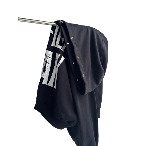 ASTT 25AW 爆裂字母印花寬松廓形五角星鉚釘短款連帽衛衣拉鍊開衫 ASTT 25AW 爆裂字母印花寬松廓形五角星鉚釘短款連帽衛衣拉鍊開衫