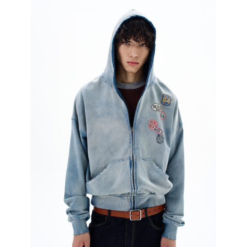 尾郎的店秋季美式慵懶chic衛衣男高級感小衆標簽印花做舊外套情侶 尾郎的店秋季美式慵懶chic衛衣男高級感小衆標簽印花做舊外套情侶