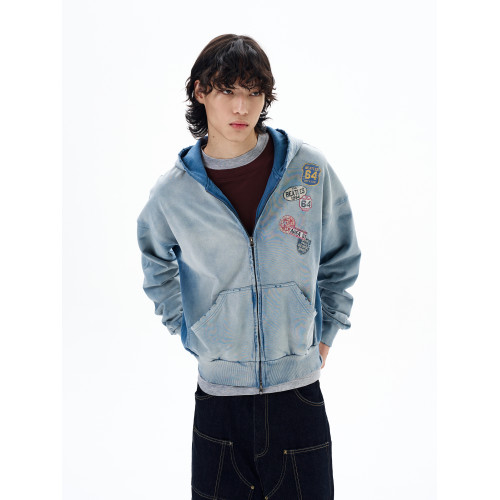 尾郎的店秋季美式慵懶chic衛衣男高級感小衆標簽印花做舊外套情侶 尾郎的店秋季美式慵懶chic衛衣男高級感小衆標簽印花做舊外套情侶