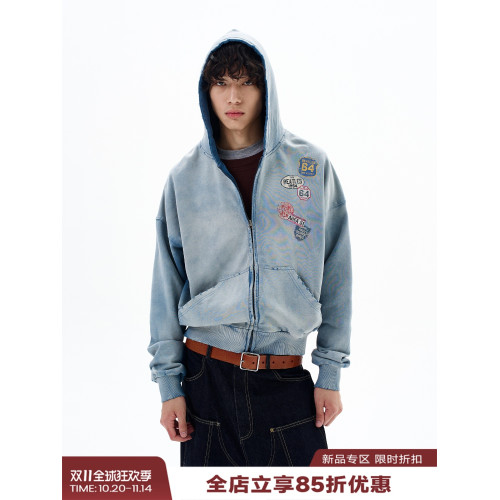 尾郎的店秋季美式慵懶chic衛衣男高級感小衆標簽印花做舊外套情侶 尾郎的店秋季美式慵懶chic衛衣男高級感小衆標簽印花做舊外套情侶