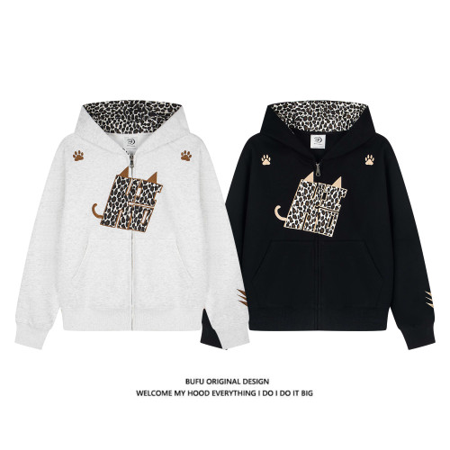 億萬少年BUFU美式復古豹紋小惡魔連帽衛衣男女加絨情侶款拉鍊外套 億萬少年BUFU美式復古豹紋小惡魔連帽衛衣男女加絨情侶款拉鍊外套
