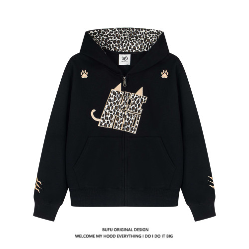 億萬少年BUFU美式復古豹紋小惡魔連帽衛衣男女加絨情侶款拉鍊外套 億萬少年BUFU美式復古豹紋小惡魔連帽衛衣男女加絨情侶款拉鍊外套