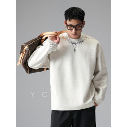 有術編織美式潮牌圓領衛衣男2025新款秋季寬松刺綉男款無帽長袖