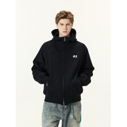 FORNINES雙拉鍊重磅微短款刺綉開衫衛衣男女潮牌連帽高領秋冬外套