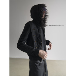 noEmosen(noE)酵洗宮廷鉚釘復古毛領著正肩版型連帽秋季衛衣