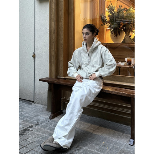 Xanvas條紋420g複合銀狐絨加絨連帽拉鍊衛衣外套短寬帽衫通勤百搭 Xanvas條紋420g複合銀狐絨加絨連帽拉鍊衛衣外套短寬帽衫通勤百搭