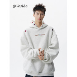 設計感民族風刺綉衛衣男秋季高街百搭寬松連帽衫潮牌休閒情侶上衣