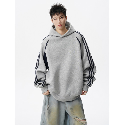 美式潮牌拼色連帽衛衣男款秋季復古寬松休閒上衣高街條紋運動帽衫 美式潮牌拼色連帽衛衣男款秋季復古寬松休閒上衣高街條紋運動帽衫