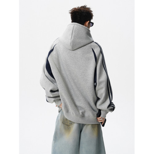 美式潮牌拼色連帽衛衣男款秋季復古寬松休閒上衣高街條紋運動帽衫 美式潮牌拼色連帽衛衣男款秋季復古寬松休閒上衣高街條紋運動帽衫