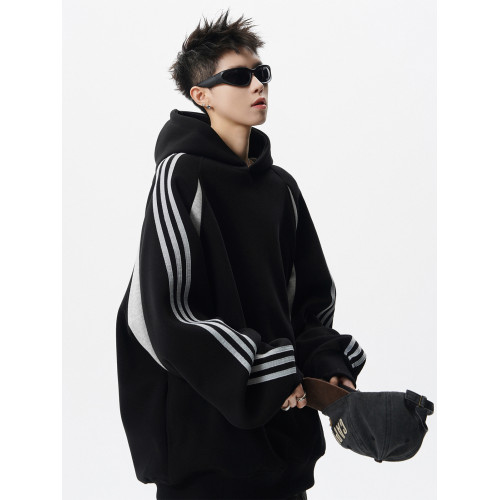 美式潮牌拼色連帽衛衣男款秋季復古寬松休閒上衣高街條紋運動帽衫 美式潮牌拼色連帽衛衣男款秋季復古寬松休閒上衣高街條紋運動帽衫