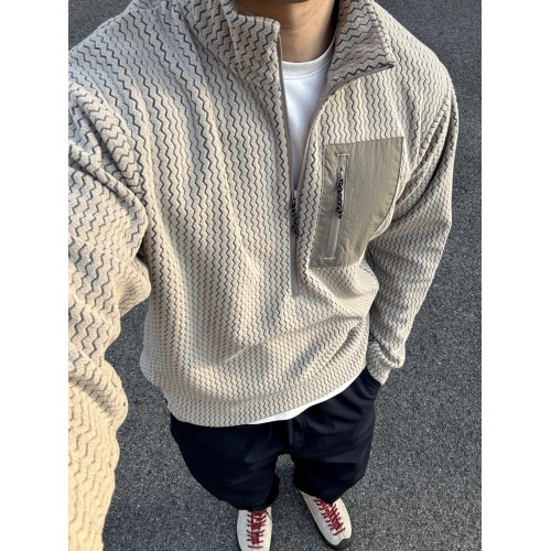 悍石 · HUMBLE STONE波浪紋肌理感情侶款戶外立領抓絨半拉鍊衛衣 悍石 · HUMBLE STONE波浪紋肌理感情侶款戶外立領抓絨半拉鍊衛衣