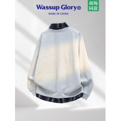 WASSUP GLORY美式復古假兩件衛衣男秋季襯衫領polo衫長袖刺綉上衣