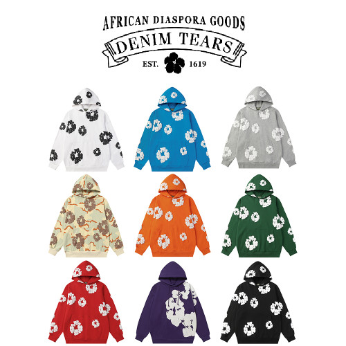 高品質DENIM TEARS木棉花髮泡迷彩滿印花美式VTG連帽衛衣男女帽衫 高品質DENIM TEARS木棉花髮泡迷彩滿印花美式VTG連帽衛衣男女帽衫
