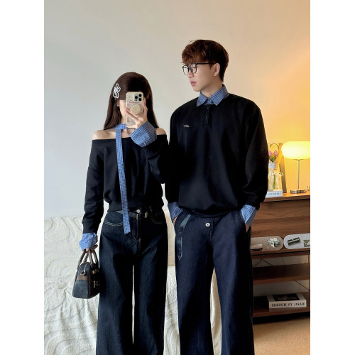 假兩件拼接衛衣秋季2025新款韓版長袖小衆露肩情侶裝一長一短上衣 假兩件拼接衛衣秋季2025新款韓版長袖小衆露肩情侶裝一長一短上衣