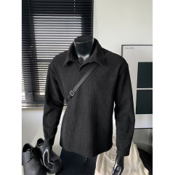 麥穗紋POLO衫衛衣男冬季老錢復古加厚男生內搭上衣肌理感長袖T恤