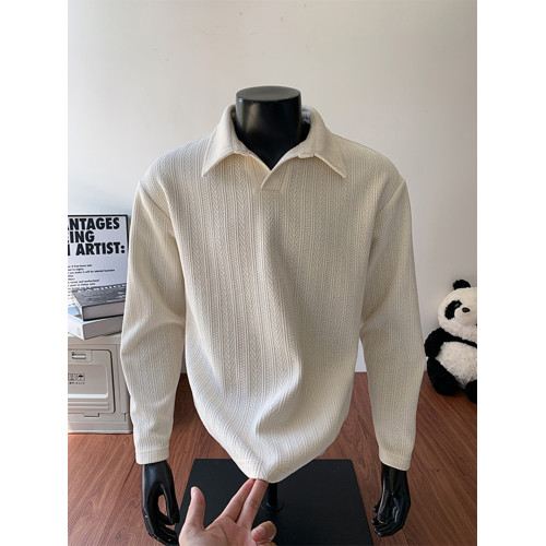 麥穗紋POLO衫衛衣男冬季老錢復古加厚男生內搭上衣肌理感長袖T恤 麥穗紋POLO衫衛衣男冬季老錢復古加厚男生內搭上衣肌理感長袖T恤