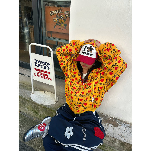 EAHO美式復古字母愛心長袖衛衣開衫男女春秋寬松休閒百搭潮流外套 EAHO美式復古字母愛心長袖衛衣開衫男女春秋寬松休閒百搭潮流外套