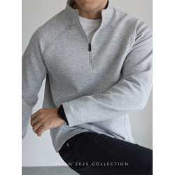 YUXIAN空氣感立領半拉鍊運動衛衣長袖保暖套頭休閒外套抗皺秋冬男